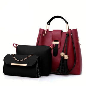 🔥 Premium 3-Piece Synthetic Leather Shoulder Bag Set – Stylish & Versatile Handbag for Women