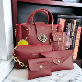 🔥 Premium 5-Piece Synthetic Leather Shoulder Bag Set – Stylish & Elegant 👜