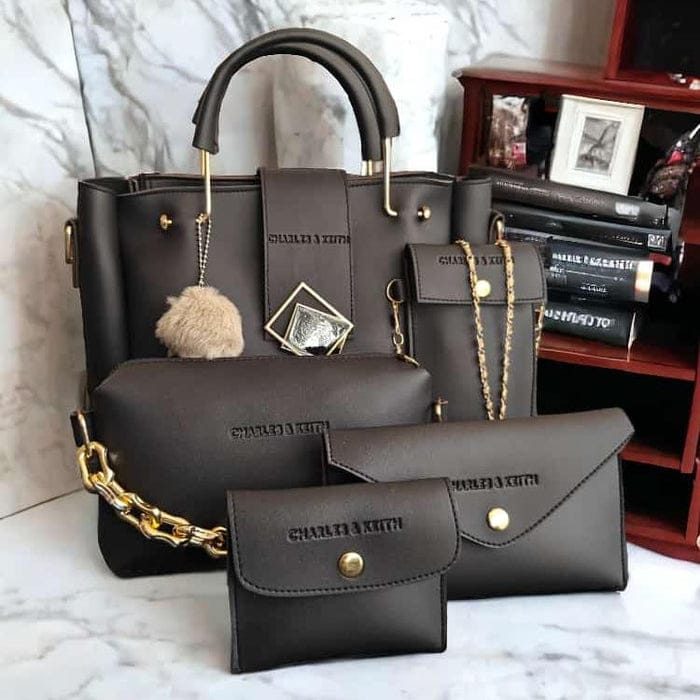 🔥 Premium 5-Piece Synthetic Leather Shoulder Bag Set – Stylish & Elegant 👜