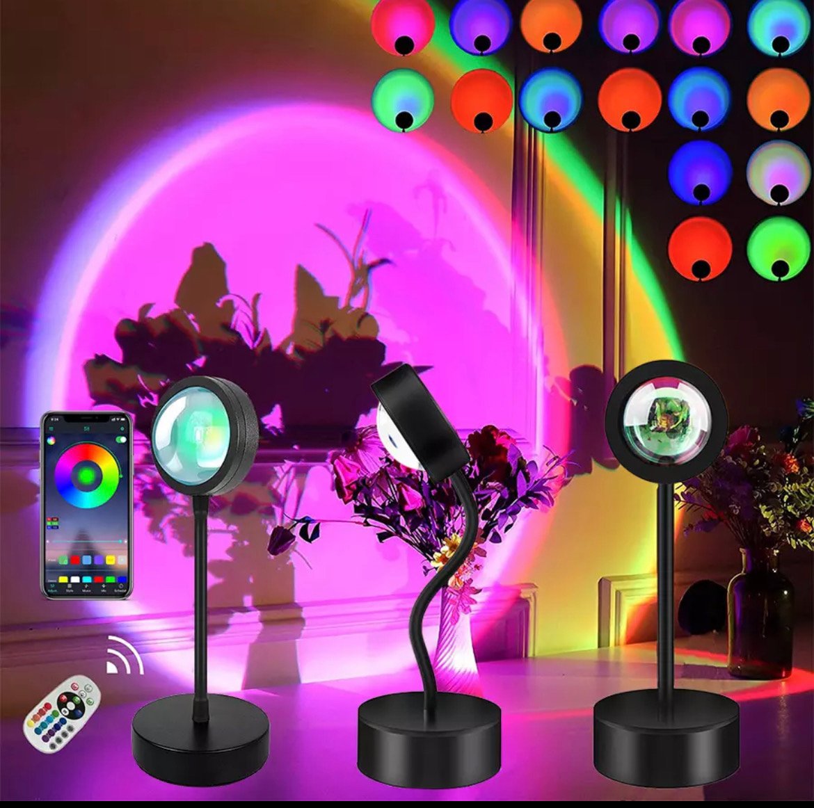 🌅 X-Kim 16-Color Sunset Lamp Projector – 360° Rotation LED Mood Light 🌈